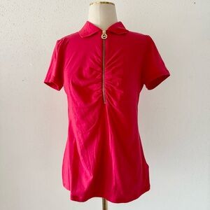 MICHAEL KORS Half Zip Short Sleeve Polo Top Shirt Women's Size Medium Red Logo M